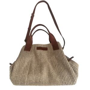 American Leather Company Ada Triple Entry Satchel/Hobo Bag Raffia & Leather